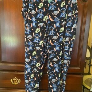 Disney Pajama Bottoms with Blue and Green Cartoon Characters